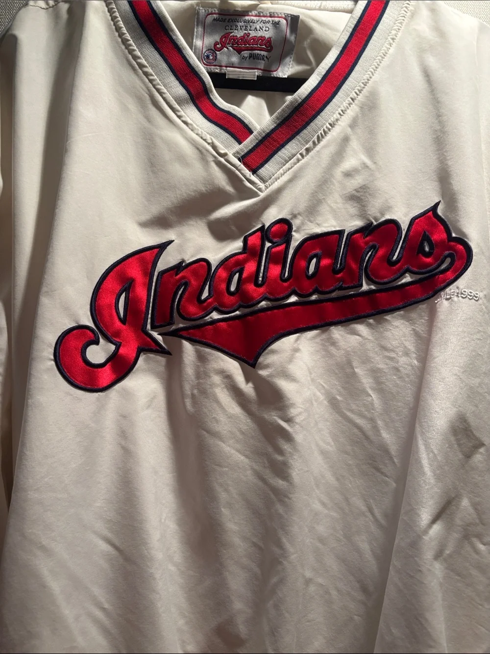 Puma Indians White Pullover Varsity Jacket with Red & Navy Trim Vintage